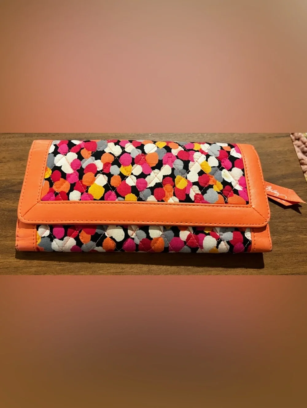 Vera Bradley Trifold Wallet Pixie Confetti Travel Wallet Coral Pink Abstract - Picture 1 of 13